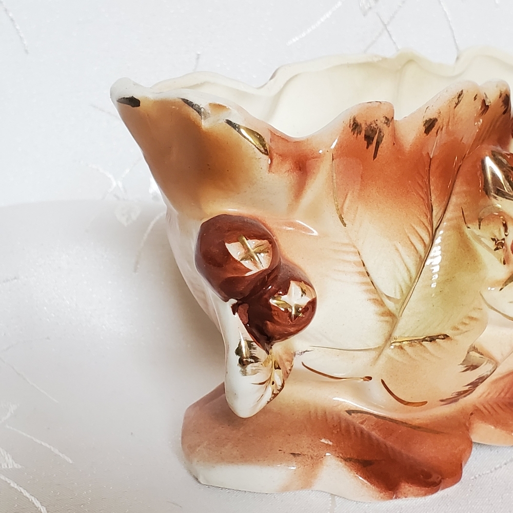 Vintage Autumn Leaves Cookie Candie Bowl Glazed Ceramic Rare Japan Home Decor - Picture 9 of 12